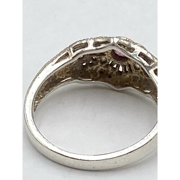 925 NV Ring Sterling Silver Ruby Cubic Zirconium Size 7.5 - Picture 3 of 12